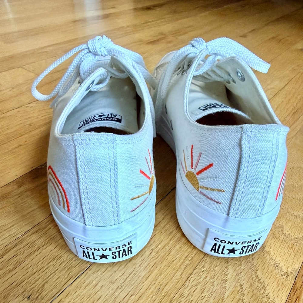 Converse White Low-Top Platform Canvas Sneakers with Sun and Rainbow Embroidery - Picture 3 of 8
